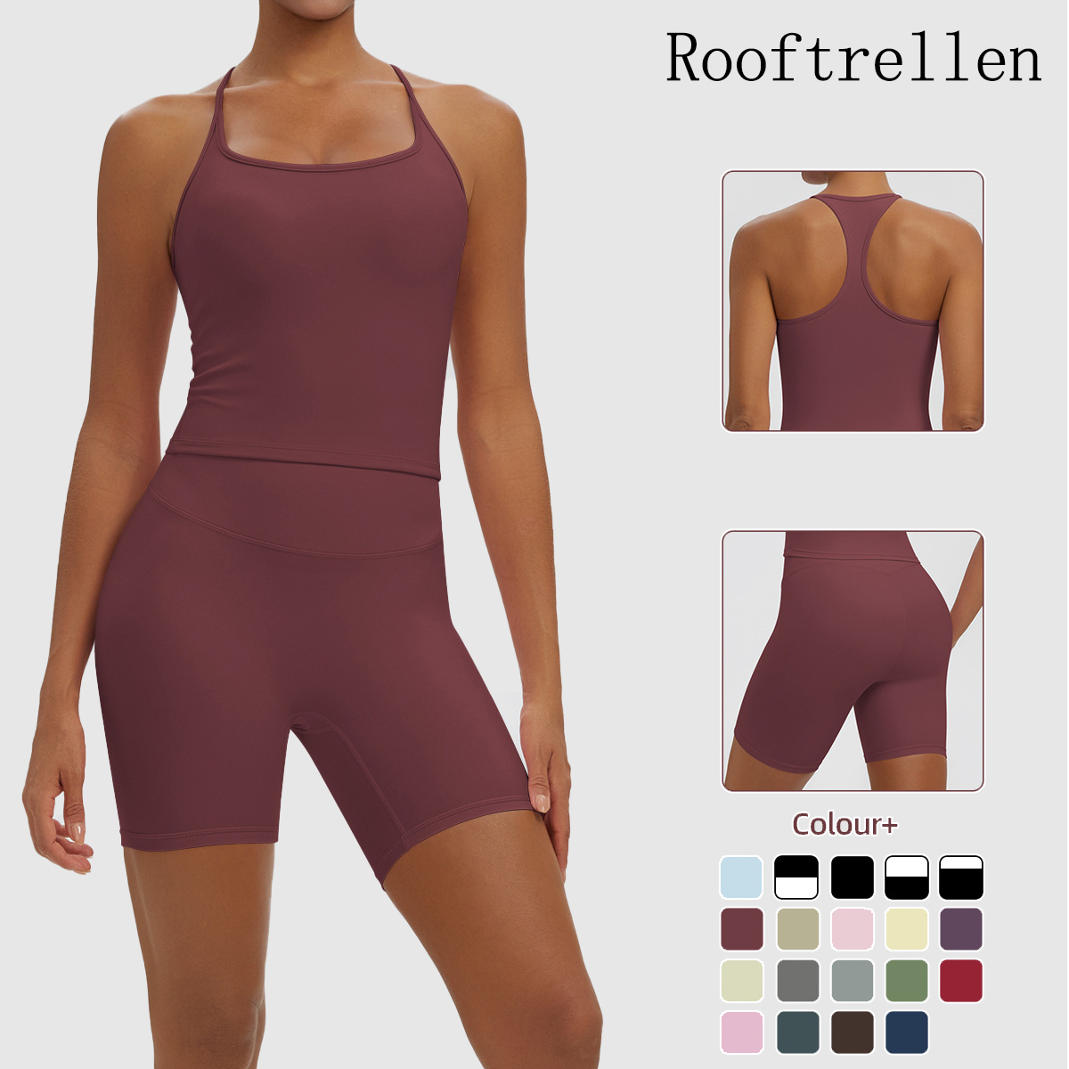 Pilates Yoga Set - Rooftrellen 2PCS Сексуальный однотонный комплект для